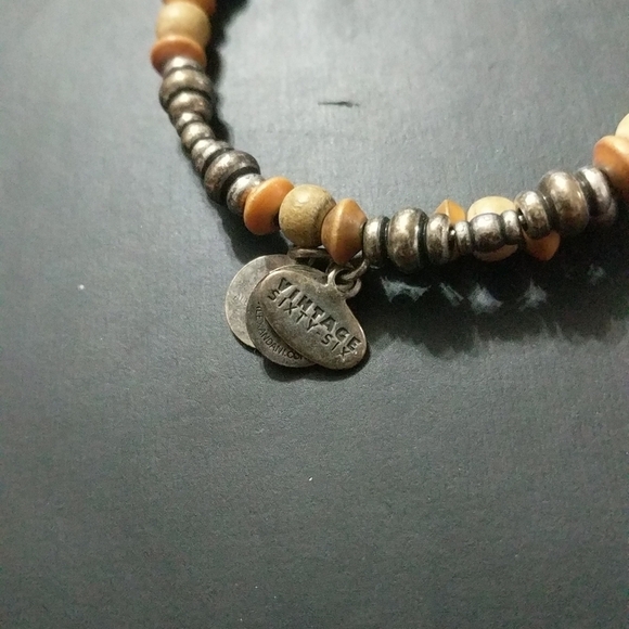 Alex and Ani Vintage Sixty Six Collection Cream Wood and Silver Tone Bracelet - Picture 2 of 3